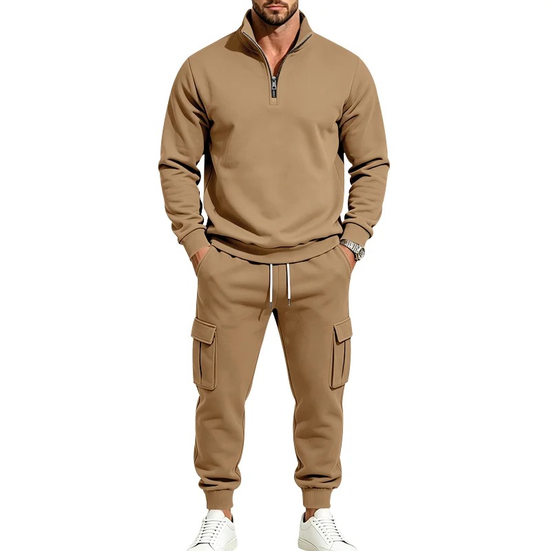 Thermal Long John - ชุดสองชิ้นสำหรับผู้ชาย เหมาะสำหรับฤดูใบไม้ร่วงและฤดูหนาว – เสื้อแขนยาวมีซิปครึ่งตัว คอตั้ง บุด้วยผ้าฟลีซ