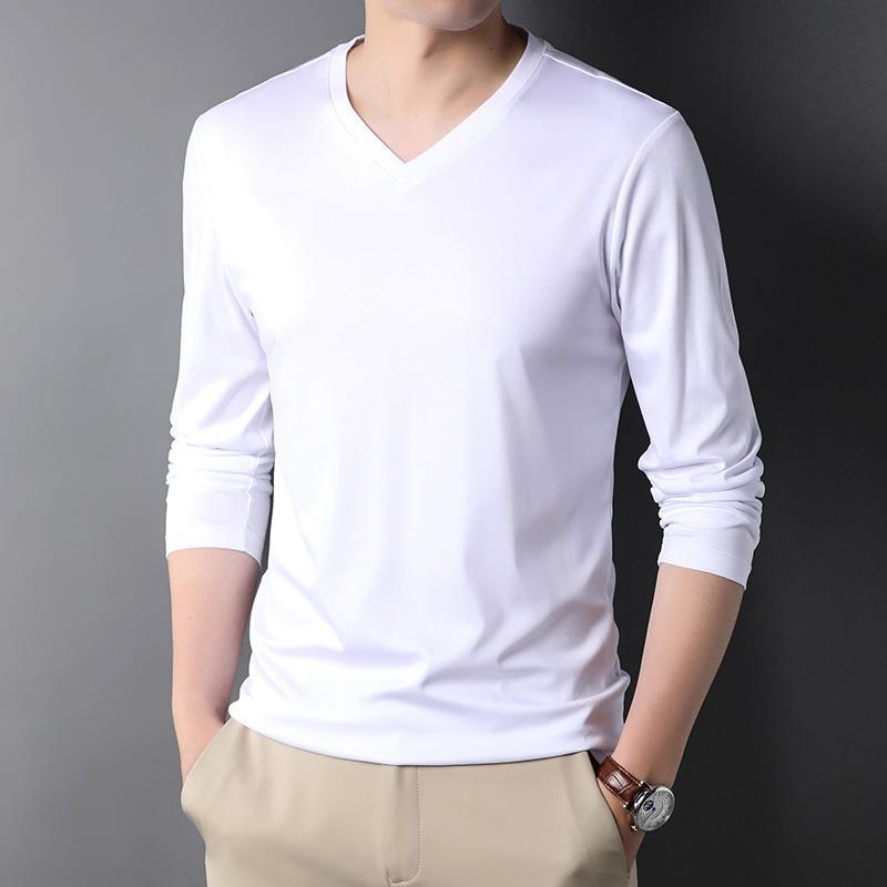 Undershirt Crew Neck - เสื้อซับในเฮนลีย์แขนยาวคอวี2023มีสไตล์สไตล์เกาหลีเสื้อยืดสำหรับผู้ชายฤดูใบไม้ผลิฤดูใบไม้ร่วง