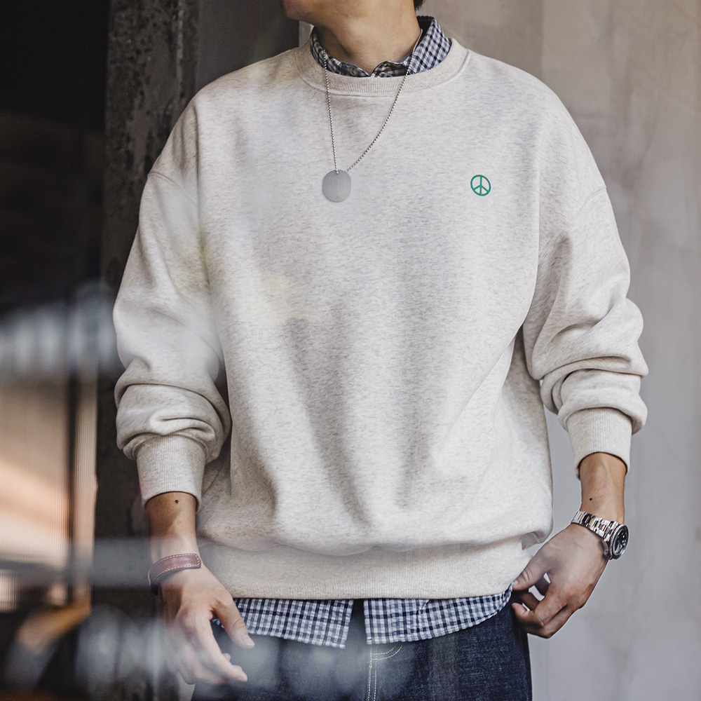 Undershirt Crew Neck - Maden Casual สีเทารอบคอ Hoodie ขนแกะเรียงรายเสื้อกันหนาว Basic