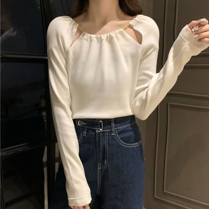 Base Layer Top - คิมูโตโม 2026 เสื้อถักคอคล้องคอฉลุลายโซ่รุ่นใหม่ ทรงเข้ารูป แขนยาว สำหรับผู้หญิง
