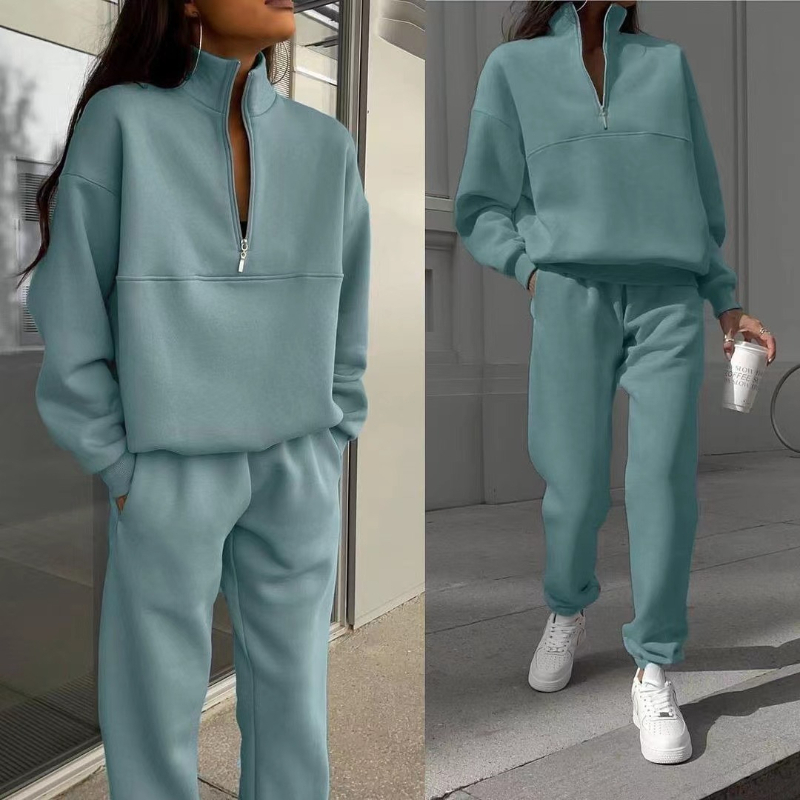 Thermal Long John - ชุดเสื้อฮู้ดแขนยาวลำลองสำหรับผู้หญิงฤดูใบไม้ร่วง ชุดกางเกงสองชิ้นแบบหนา ชุดวอร์มกางเกงขายาว เสื้อผ้าผู้หญิง