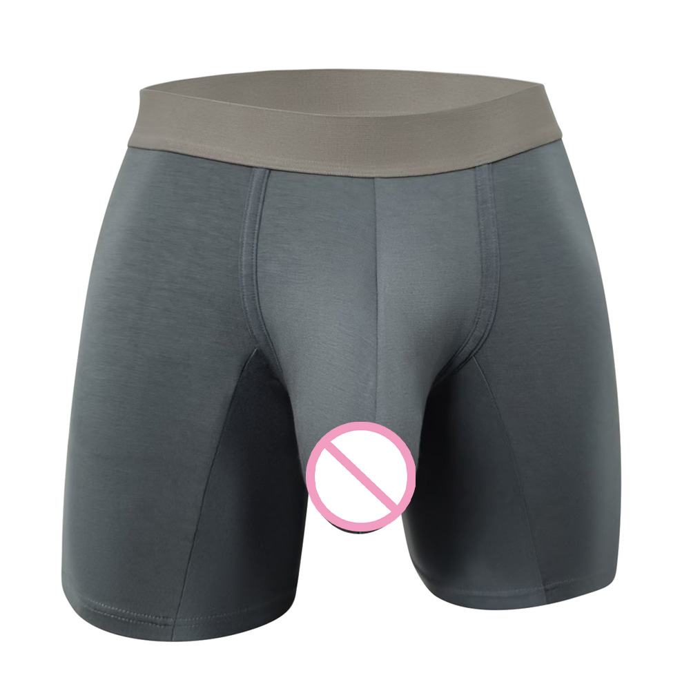 Long Leg Trunk Men - กางเกงบ็อกเซอร์ชายผ้าโมดัล ขาสั้น ทรงใหญ่ กระเป๋าหน้าตัว U สีพื้น